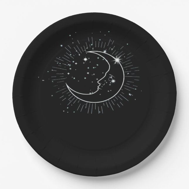 Whimsigoth Starry Night Moon Witchy Classic Paper Plate (Front)