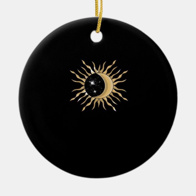 Whimsigoth Sun Moon Space Classic Ceramic Tree Decoration (Front)