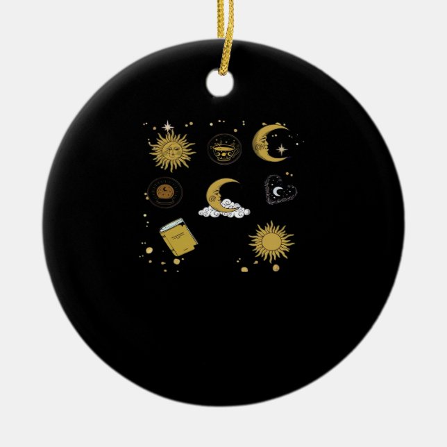 Whimsigoth Sun Moon Witchy Classic Ceramic Tree Decoration (Front)