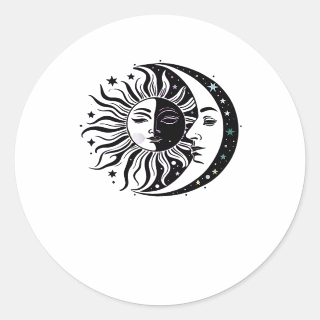 Whimsigoth Watercolour Sun Moon Witchy Classic Classic Round Sticker (Front)