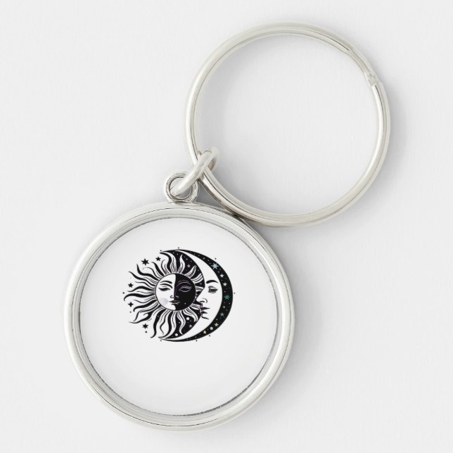 Whimsigoth Watercolour Sun Moon Witchy Classic Key Ring (Front)