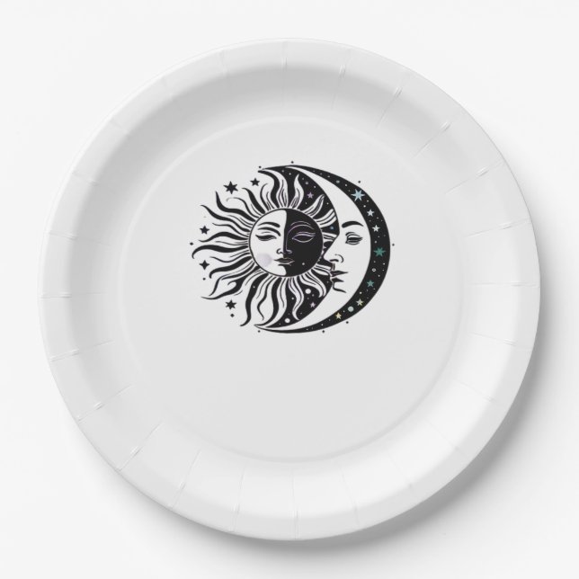 Whimsigoth Watercolour Sun Moon Witchy Classic Paper Plate (Front)