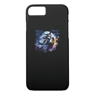Whimsigoth Witch Flying Over Full Moon Women Kids  iPhone 8/7 Case