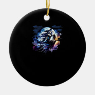 Whimsigoth Witch Flying Over Full Moon Women Kids Ceramic Tree Decoration
