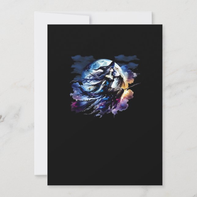 Whimsigoth Witch Flying Over Full Moon Women Kids  Holiday Card (Front)