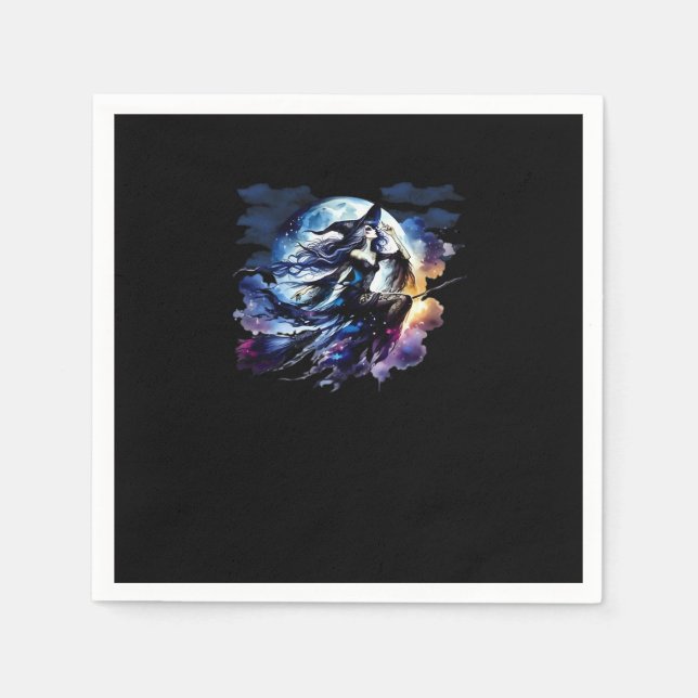 Whimsigoth Witch Flying Over Full Moon Women Kids  Napkin (Front)