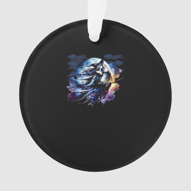 Whimsigoth Witch Flying Over Full Moon Women Kids  Ornament (Front)