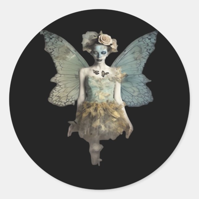 Whimsigoth Zombie Fairy Old Timey Gothic Moody Art Classic Round Sticker (Front)