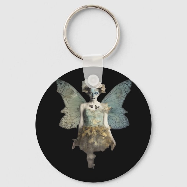 Whimsigoth Zombie Fairy Old Timey Gothic Moody Art Key Ring (Front)