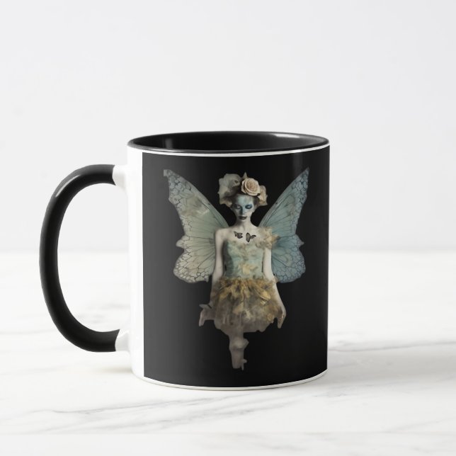 Whimsigoth Zombie Fairy Old Timey Gothic Moody Art Mug (Left)