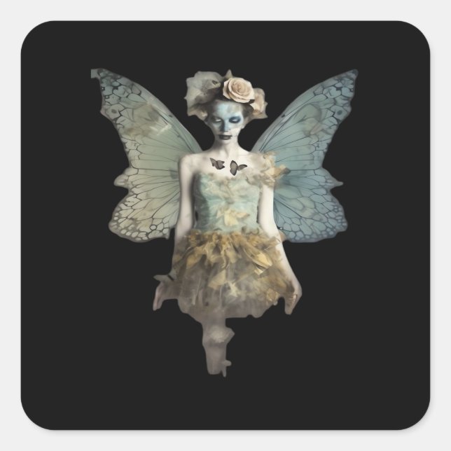 Whimsigoth Zombie Fairy Old Timey Gothic Moody Art Square Sticker (Front)