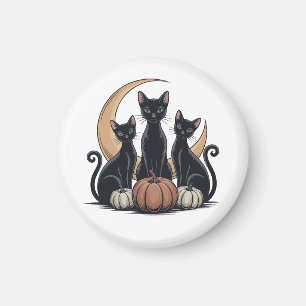 Whimsigothic Black Cats Pumpkin Moon Halloween Magnet