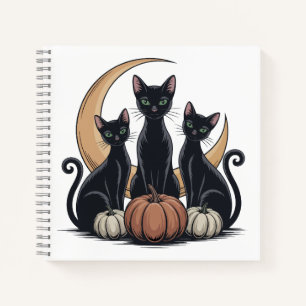 Whimsigothic Black Cats Pumpkin Moon Halloween Notebook