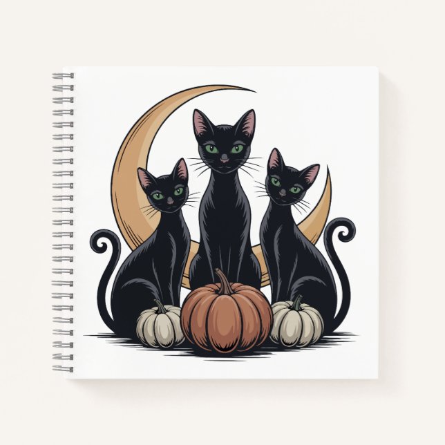 Whimsigothic Black Cats Pumpkin Moon Halloween  Notebook (Front)