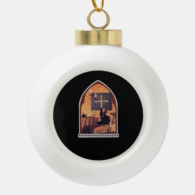 Whimsigothic Cathedral Window Classic Ceramic Ball Christmas Ornament (Front)