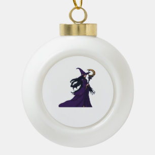 Whimsigothic Moon Witch Ceramic Ball Christmas Ornament