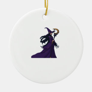 Whimsigothic Moon Witch Ceramic Tree Decoration