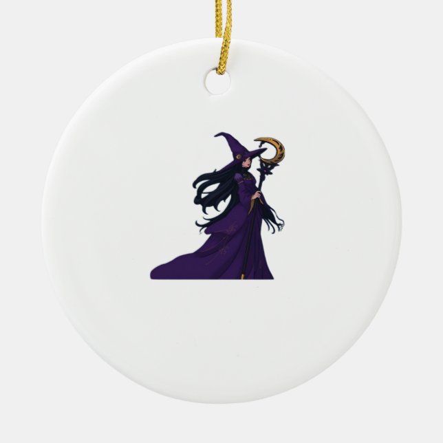Whimsigothic Moon Witch Ceramic Tree Decoration (Front)