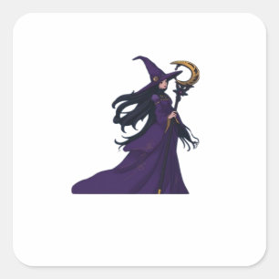 Whimsigothic Moon Witch Square Sticker
