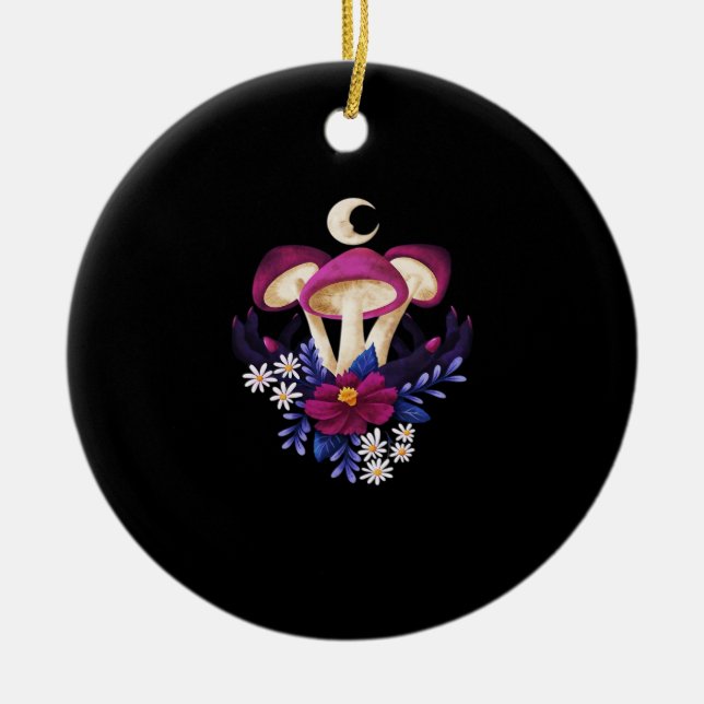 Whimsigothic Mushrooms Classic Ceramic Tree Decoration (Front)