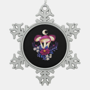 Whimsigothic Mushrooms Classic Snowflake Pewter Christmas Ornament