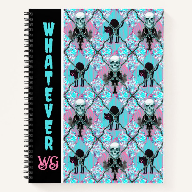 Whimsigothic Pink & Turquoise Barbed Wire Argyle  Notebook (Front)