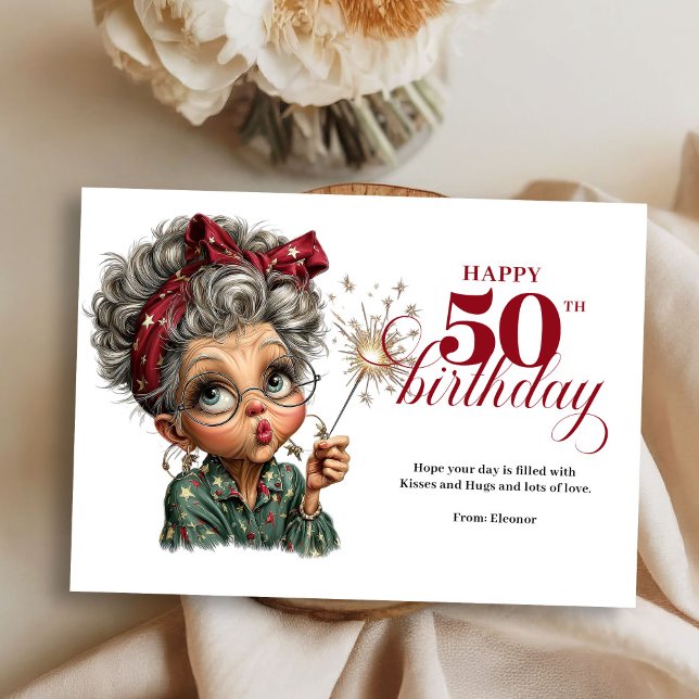 Whimsy 50 woman funny greeting card birthday joy (Whimsy 50 woman funny greeting card birthday joy)