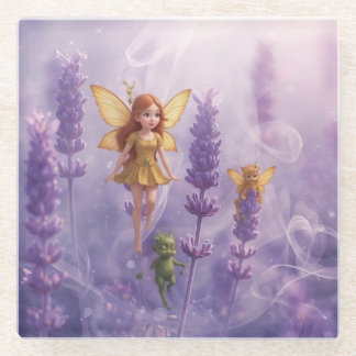 Whimsy Among the Purple Blooms Glass Coaster