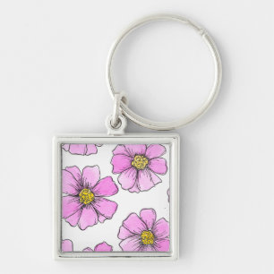 Whimsy and Pink Watercolor Flowers Key Ring