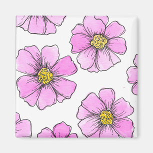 Whimsy and Pink Watercolor Flowers Magnet
