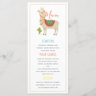 Whimsy Animal Llama Birthday Party Menu