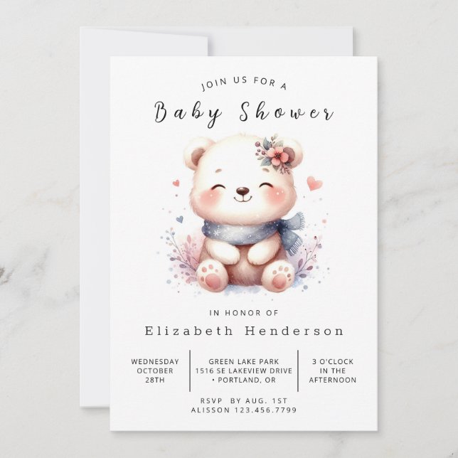 Whimsy Baby Bear Baby Shower Invitation (Front)
