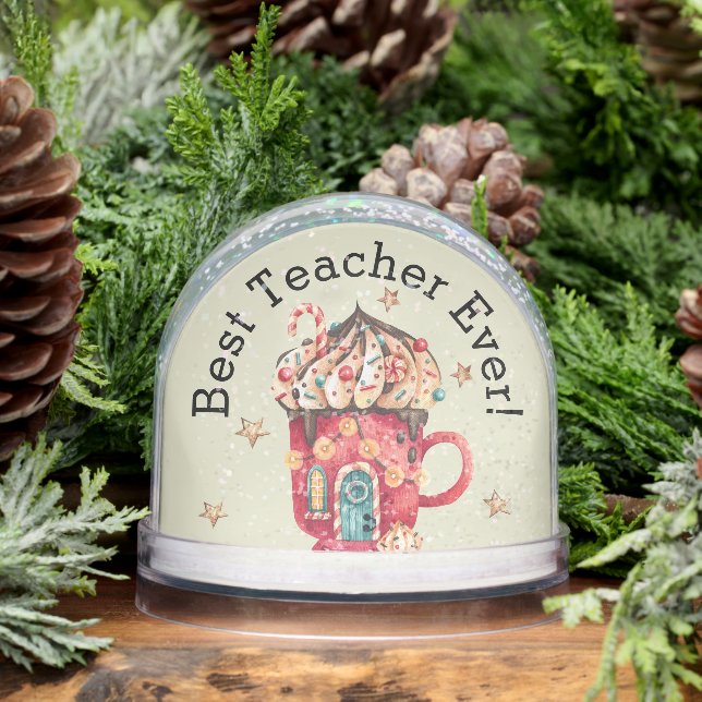 Whimsy Best Teacher Watercolor Sweets Fairy House Snowglobe (Winter)