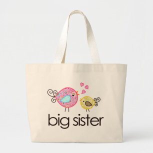 Whimsy Birds Big Sister T-shirt Announcement Large Tote Bag