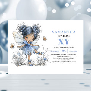 Whimsy Blue Fairy Girl 4th Birthday Pastel invite