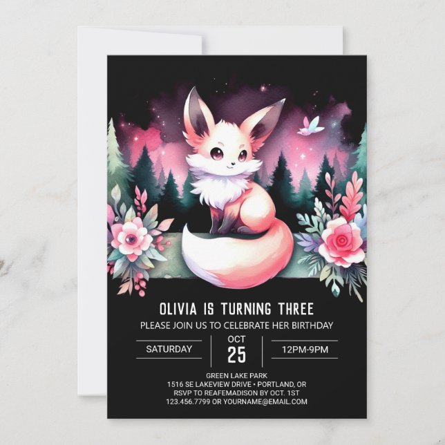 Whimsy Boho Fox Birthday digital Invitation (Front)