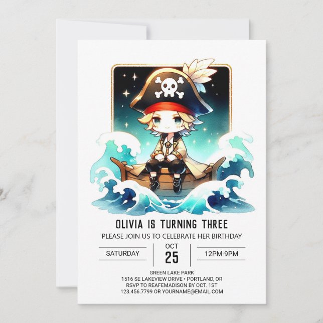 Whimsy Boho Pirate Birthday Invitation (Front)