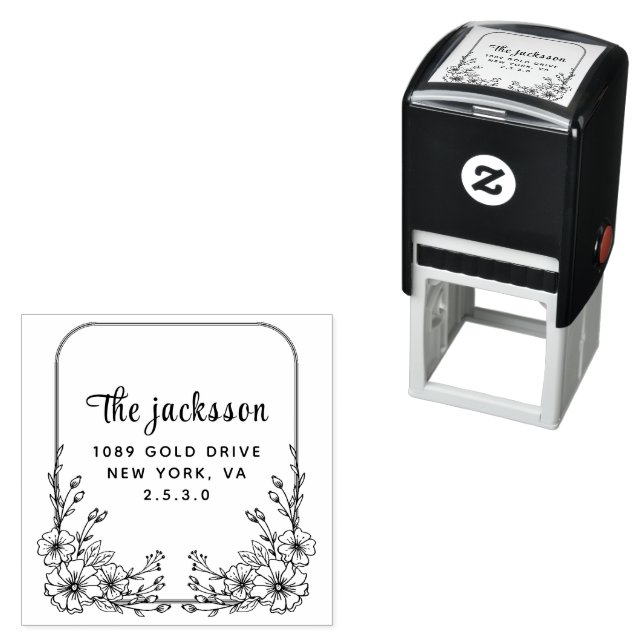 Whimsy Botanical Family Name & Return Address  Self-inking Stamp (In Situ)