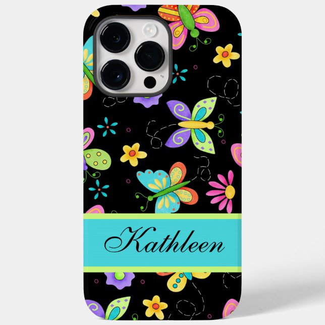 Whimsy Butterflies Black Name Personalised Case-Mate iPhone Case (Back)