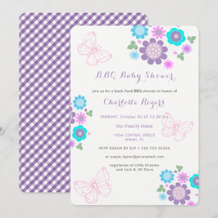 Whimsy Butterfly Flowers BBQ Backyard Baby Shower Invitation