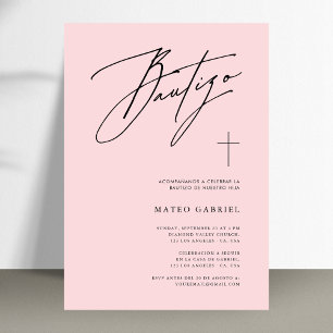 Whimsy Calligraphy Baptism Pink Spanish Bautizo Invitation