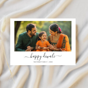 Whimsy Calligraphy Black White Happy Diwali Photo Holiday Card