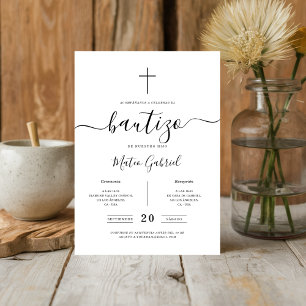 Whimsy Calligraphy Invitación De Bautizo White Invitation