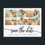 Whimsy Calligraphy Save the Date Photo Collage Announcement Postcard<br><div class="desc">Impress your guests with this modern Save the Date announcement card,  featuring a whimsical hand-lettered script font. Personalize the save the date cards with your wedding details and favorite engagement photos. For more advanced customization of this design,  simply select the "Customize Further" button.</div>