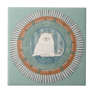 Whimsy Cat Mint Blue Terracotta Aqua Teal Tile