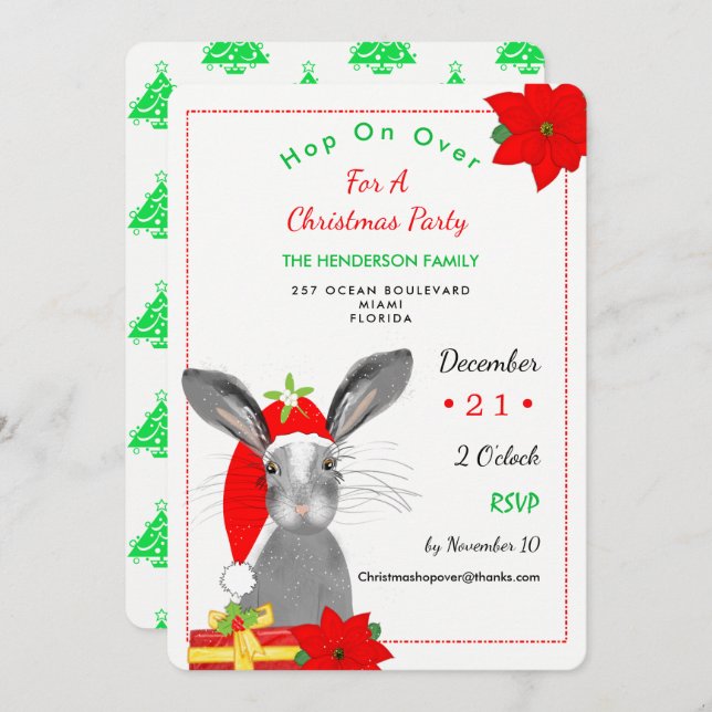 Whimsy Christmas Rabbit Woodland Animal Invite (Front/Back)
