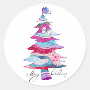 Whimsy Christmas Tree Classic Round Sticker
