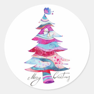 Whimsy Christmas Tree Classic Round Sticker