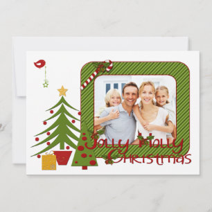 Whimsy Christmas Trees, Bird, Stripes Photo Card