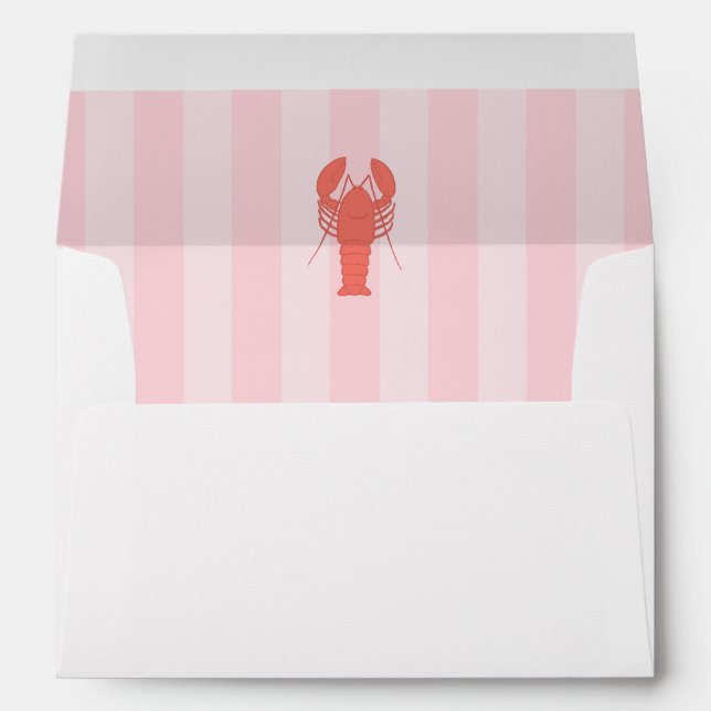 Whimsy Colourful Lobster Pink Stripes Bridal Showe Envelope (Back (Bottom))